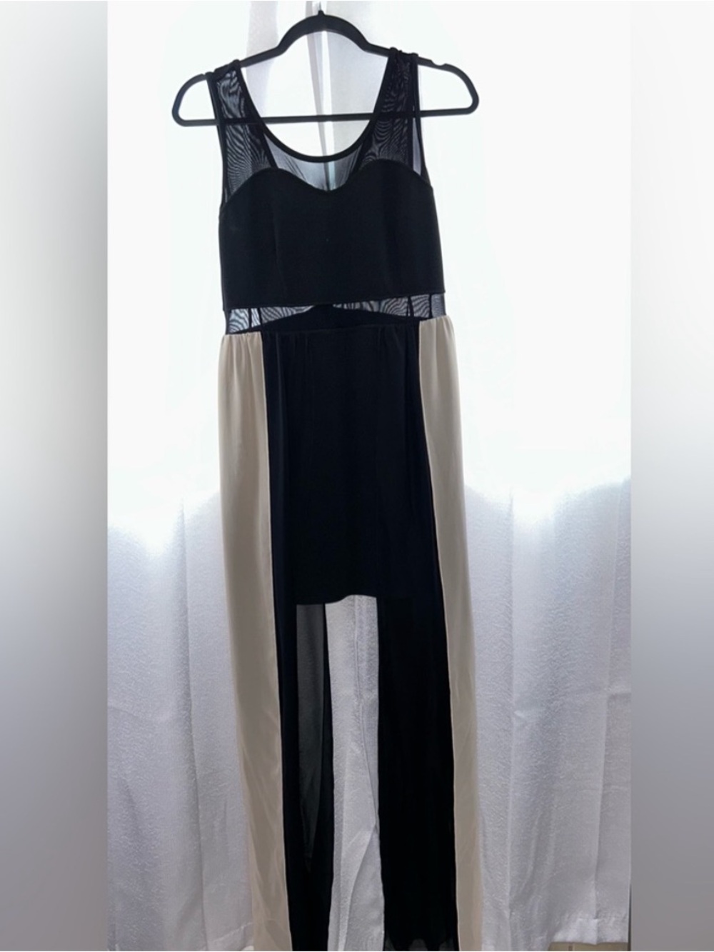 Material Girl Black and Beige Mesh Panel Maxi